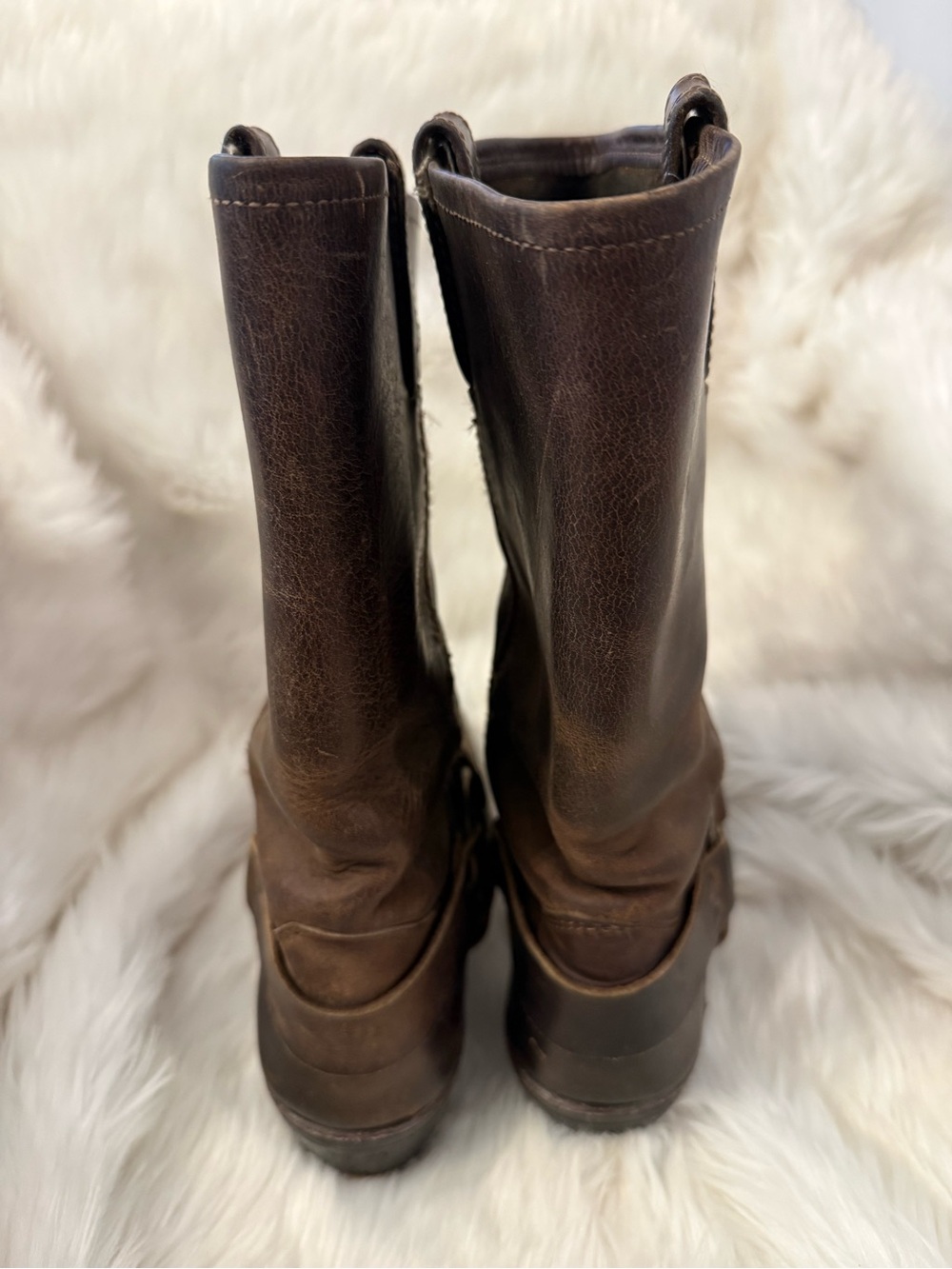 Rare Frye Brown Leather Harness 12 Boots Western Motorcycle Women Size 9 - Picture 3 of 14